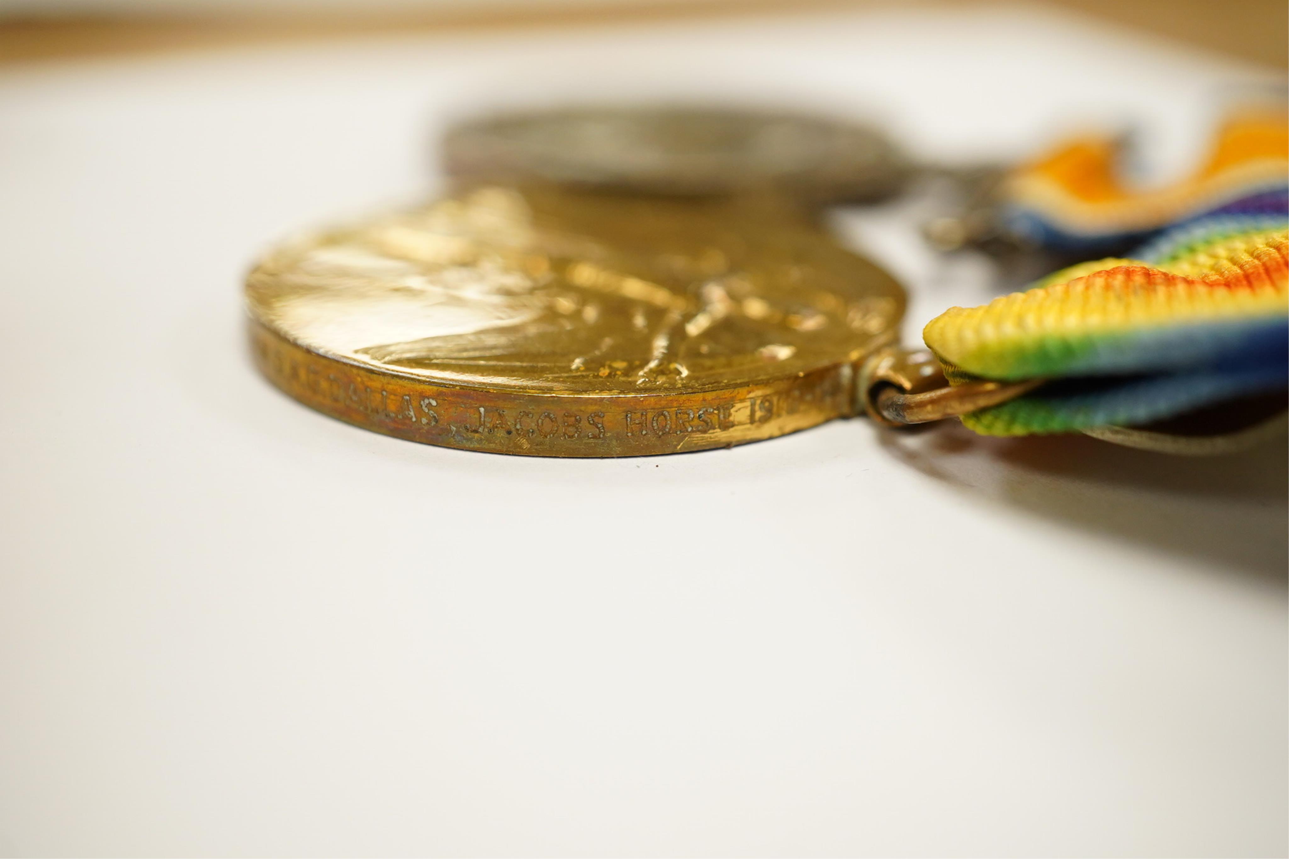 A WW1 pair oddly named for 'Maj Gen A.G.Dallas. Capt D.A.G.Dallas Jacob's Horse 1916-' with miniatures and a 1937 Coronation medal (5). Condition - fair